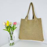 Cwab4574_Solid Color Large Capacity Knitted Shoulder Bag