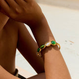 LUXURY 18K GOLD GREEN WHITE CATS EYE CUFF_CWAJE4817