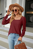 Square Collar Jacquard Long-Sleeved Loose T-Shirt