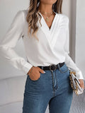 Solid Color Layered V-Neck Long-Sleeved Shirt