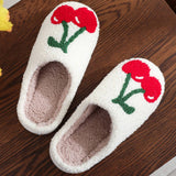 CUTE CHERRY EMBROIDERED COTTON SLIPPERS_CWSHS0453