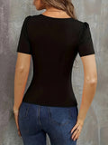 Solid-Color Low-Cut, Form-Fitting Knitted Top