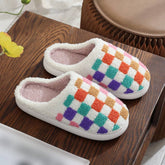 COLORFUL PLAID PRINT EMBROIDERED COTTON SLIPPERS_CWSHS0867