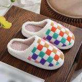 COLORFUL PLAID PRINT EMBROIDERED COTTON SLIPPERS_CWSHS0867