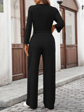 Solid-Color High-Waisted Long-Sleeved Jumpsuit