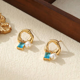 HIGHLIGHT BEAD SQUARE COLORED ZIRCONIA EARRINGS_CWMM3596