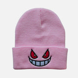 Cwah04354_Embroidered Cartoon Face Knit Beanie Hat