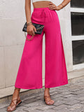 Solid-Color Slit High-Waisted Wide-Leg Pants
