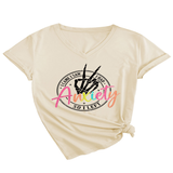 Trendy V-Neck Tee I Came Saw Print