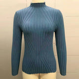 Wide-Striped Solid-Color Long-Sleeved Top
