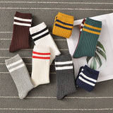Wo-Striped Preppy Mid-Length Socks_Cwms0995