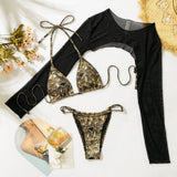 GOLD FOIL BIKINI SET SEXY 3 PIECE SWIMSUIT_CWMW0710
