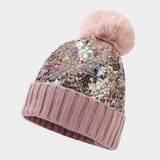 COLORFUL SEQUINED POM POM KNITTED HAT_CWAH1613