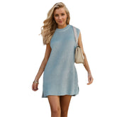 Solid-Color Round-Neck Fashionable Knitted Dress