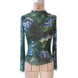SEMI SHEER FLORAL PRINT MESH MOCK NECK TOP_CWTBLL3430