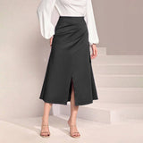 HIGH WAIST SATIN PLEATED SLIT MAXI SKIRT_CWBSS0420