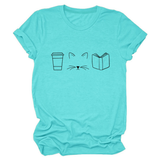 CUTE CAT LINE ART TEE COFFEE CUP PRINT SHIRT_CWTTSL0508