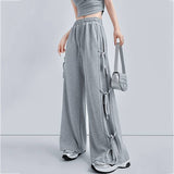 Stylish Lace-Up High-Waisted Baggy Wide-Leg Pants