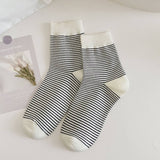 Women'S New White Striped Polka Dot Mid-Calf Socks_Cwms1350