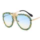 DIAMOND STUDDED RETRO METAL LARGE FRAME SUNGLASSES_CWASG0865