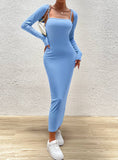 Solid Color Halter Dress Long Sleeve Top