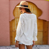 V-Neck Embroidered Lace Chiffon Shirt