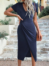 V-Neck Split, Cinched Waist Solid Color Dress