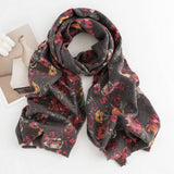Women Retro Warm Rose Print Scarf