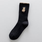 BROWN BEAR EMBROIDERY COTTON CREW SOCKS_CWMS1352