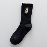 BROWN BEAR EMBROIDERY COTTON CREW SOCKS_CWMS1352