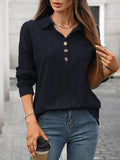 Solid-Color Lapel Loose Long-Sleeved Sweatshirt