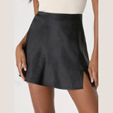 SOLID COLOR SATIN SLIT SKIRT SEXY A LINE MINISKIRT_CWBSS0375