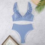 HIGH WAISTED V NECK RUFFLED BIKINI SWIMSUIT_CWMW0200