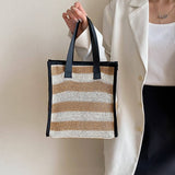 NEW STRAW SIMPLE HAND HELD BROWN COSMETIC BAG_CWAB4454