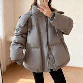 Solid-Colored Short Down Cotton-Padded Jacket