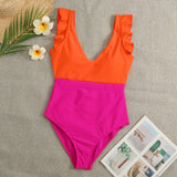 Womens Sexy Deep Swimsuit With Ruffled Edges