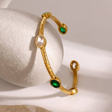 18K GOLD HAMMERED EMERALD OPEN CUFF BRACELET_CWAJE4901