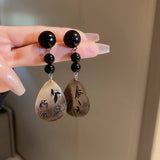 SILVER NEEDLE DROPS OIL LEAVES WATER DROPS EARRINGS_CWAJE205