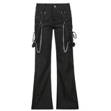 Split Pockets Black High-Waisted Wide-Leg Pants