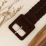 SQUARE BUCKLE SOLID COLOR WOVEN WIDE BELT_CWMM3959