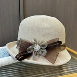 KNITTED SUNSHADE MESH FLOWER BOW BUCKET HAT_CWAH1212