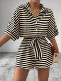Womens Striped Buttoned Cardigan Romper
