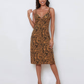 V-Neck Halter Print Zebra-Print French Dress