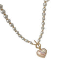 ALL MATCH PEARL HEART SMILEY FACE NECKLACE_CWAJE2443