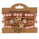 Cwmm10456_Boho Leaf Charm Multi Layer Beaded Bracelet