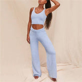 Two-Piece V-Neck Crop Top And Long Pants Set