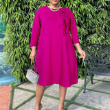 SOLID COLOR LOOSE CASUAL ROUND NECK DRESS_CWDSD6164