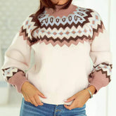 Turtleneck Pullover Geometric Print Basic Sweater For Women