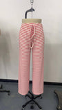 Striped Rubber String Cotton Straight Leg Pants