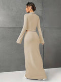 Solid Color Long Sleeve Top Long Skirt Set